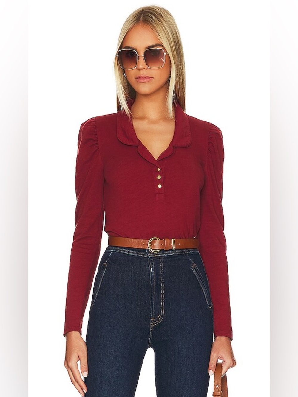 Nation LTD Pilar Femme Henley in Ruby Size Small